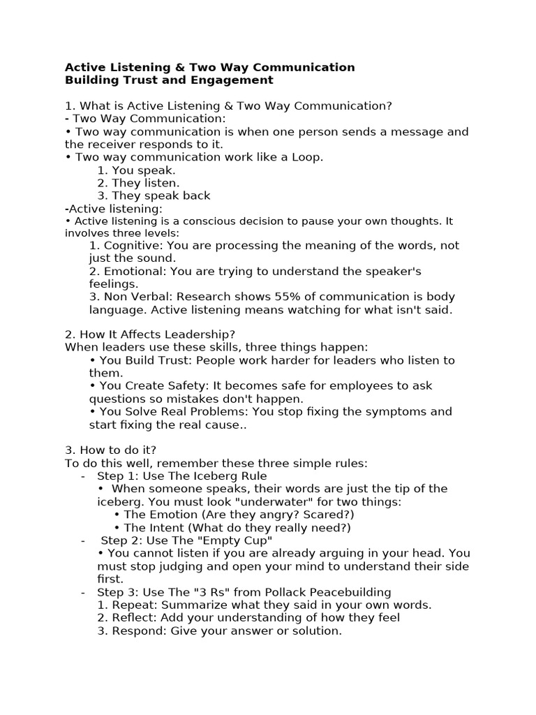 Active Listening Two Way Communication | PDF | Communication | Mental ...