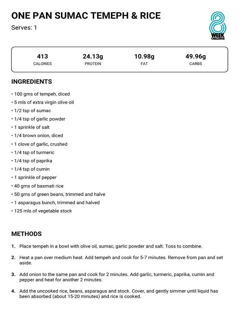 One Pan Sumac Temeph & Rice | PDF