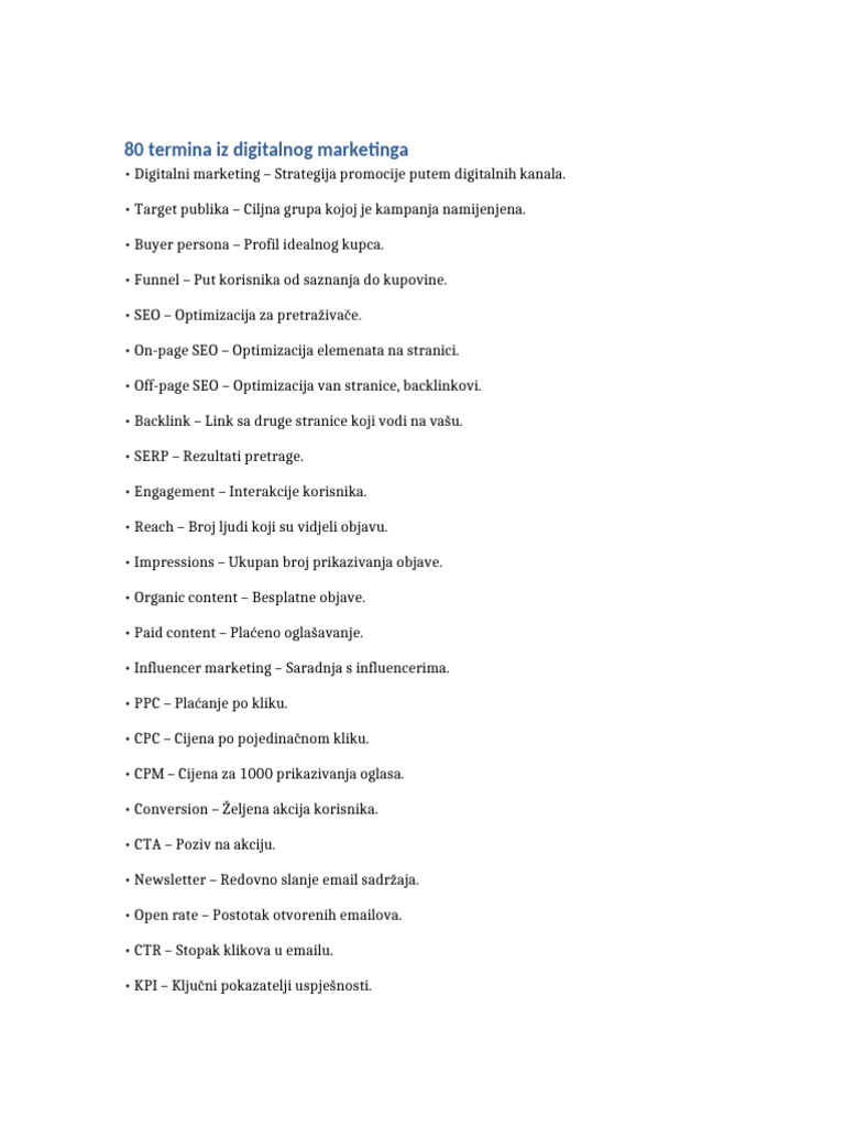 80 Termina Digitalni Marketing | PDF