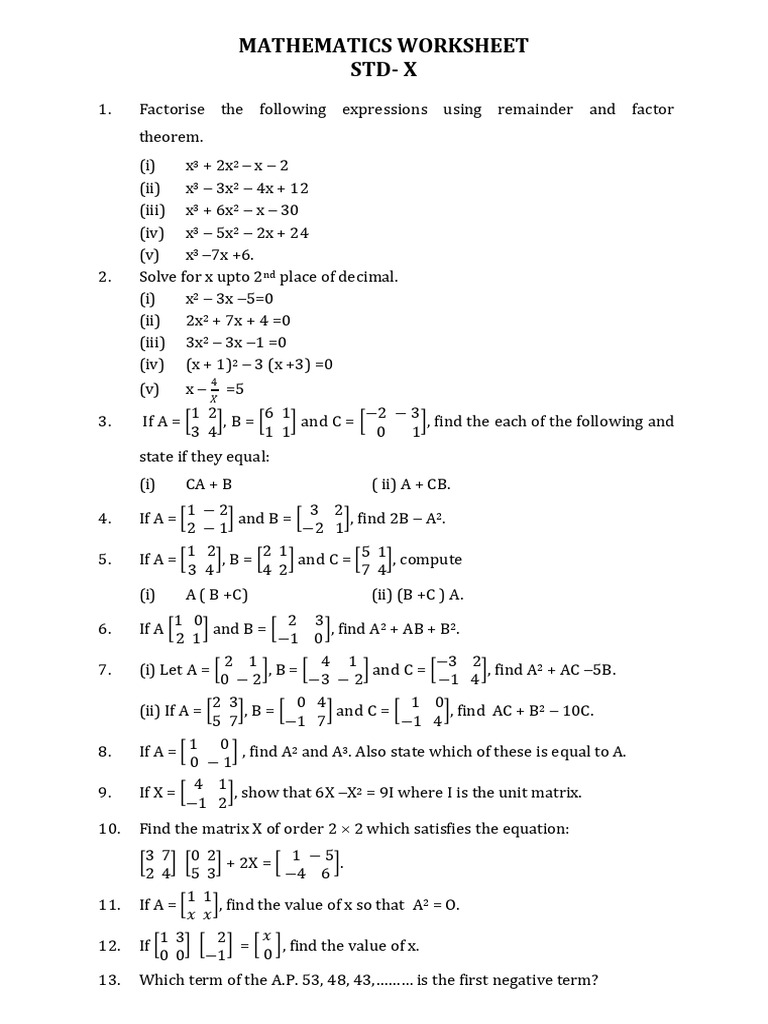 Math Worksheet Class-X 28th May 2021-1 | PDF | Factorization | Mathematics