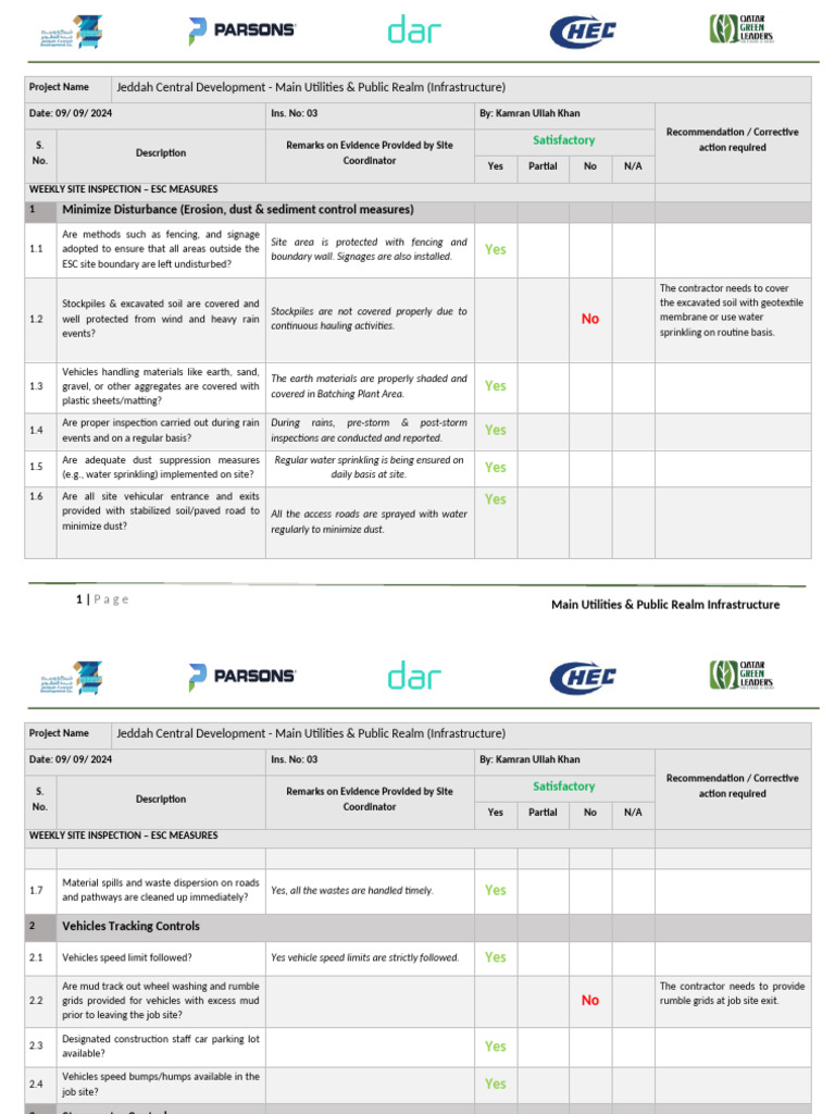 Sep-09 - JCD - QGL - ESC Checklist - R00 | PDF | Road | Storm Drain