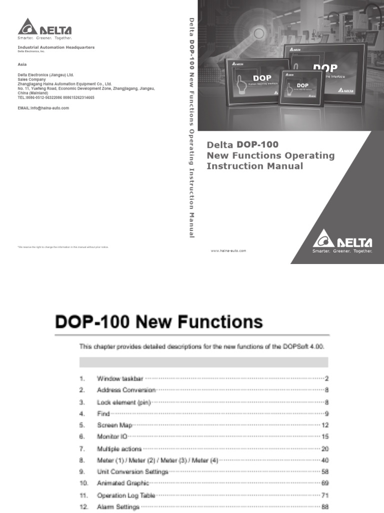 Delta DOP 100 Series HMI New Functions Operating Instruction Manual ...