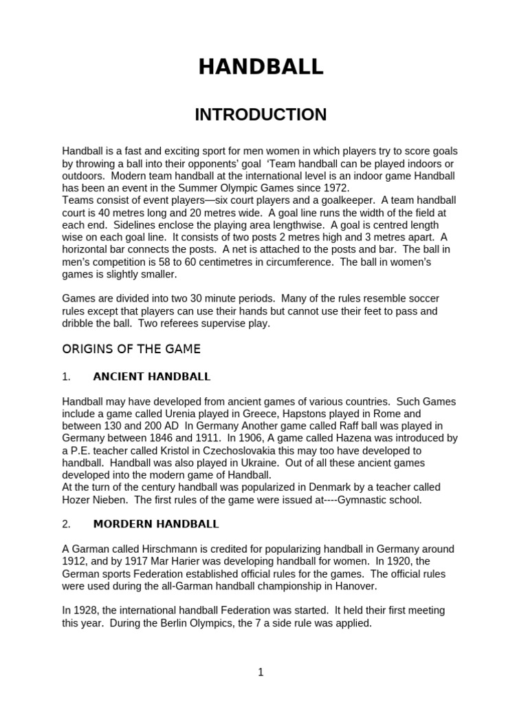 Handball 1 | PDF | Sports | Team Sports