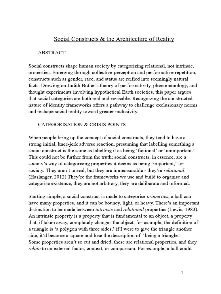 Social Constructs & The Architecture of Reality | PDF | Gender | Gender ...