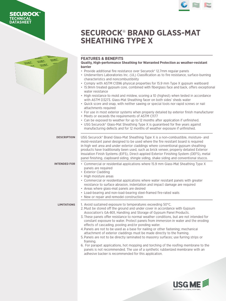 Securock™ Brand Glass-Mat Sheathing Type X Ref PB-TDS045-2 | PDF ...