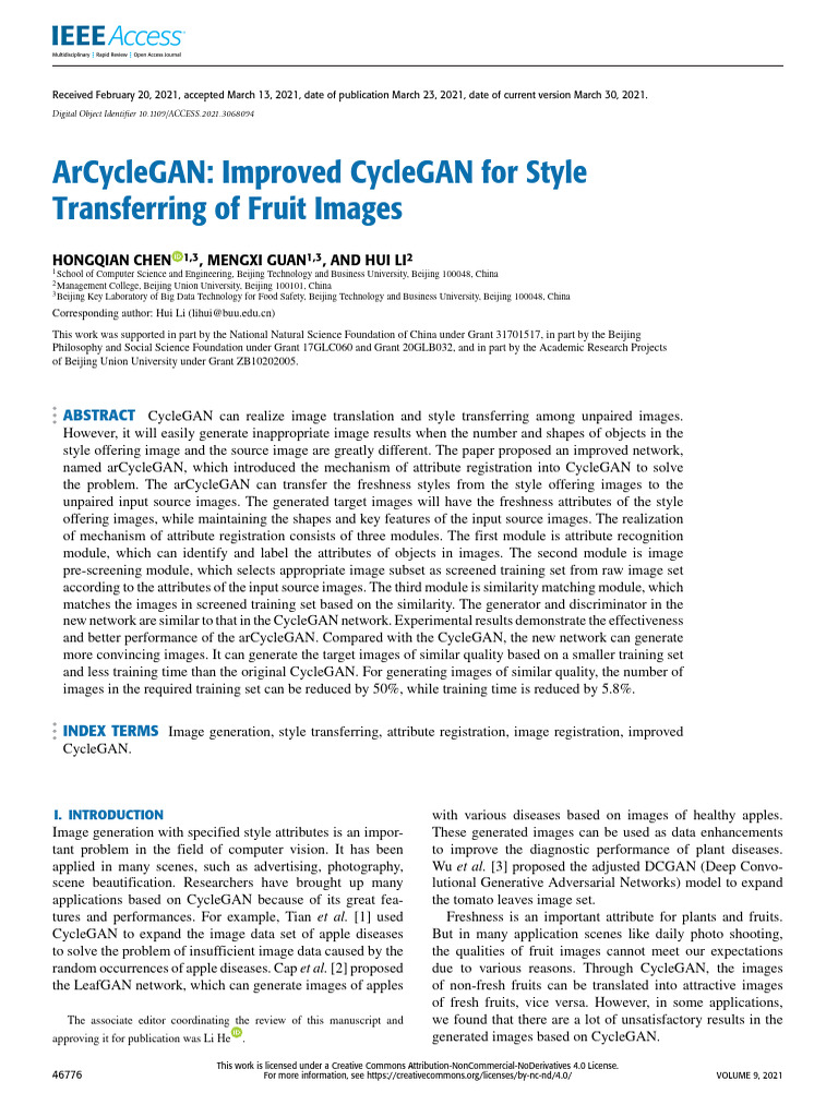ArCycleGAN_Improved_CycleGAN_for_Style_Transferring_of_Fruit_Images ...