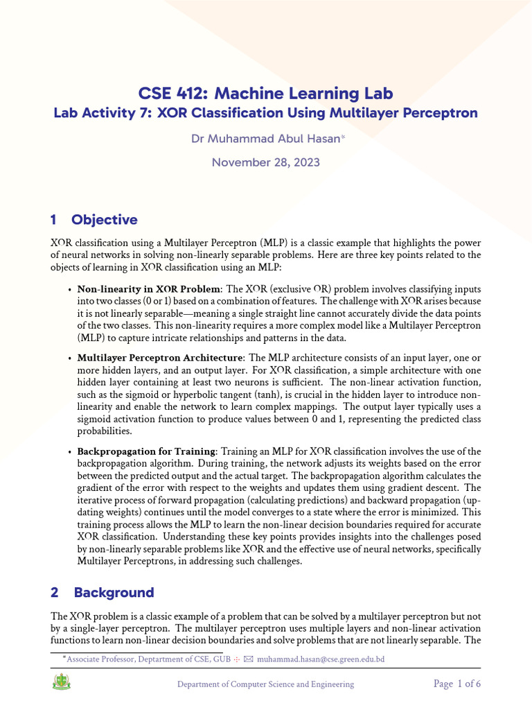 CSE 412 Lab Activity 7 Multilayer Perceptron | PDF | Machine Learning ...