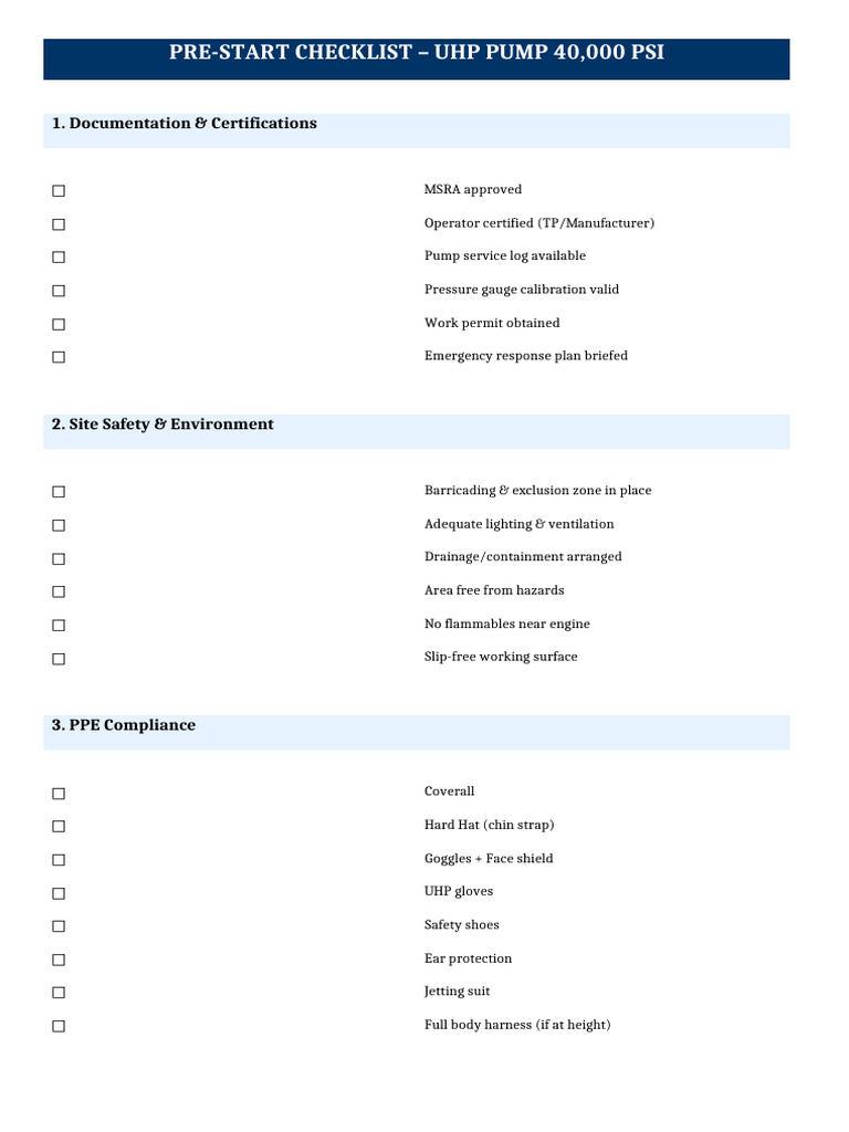 UHP Pump Checklist Presentable | PDF | Pump