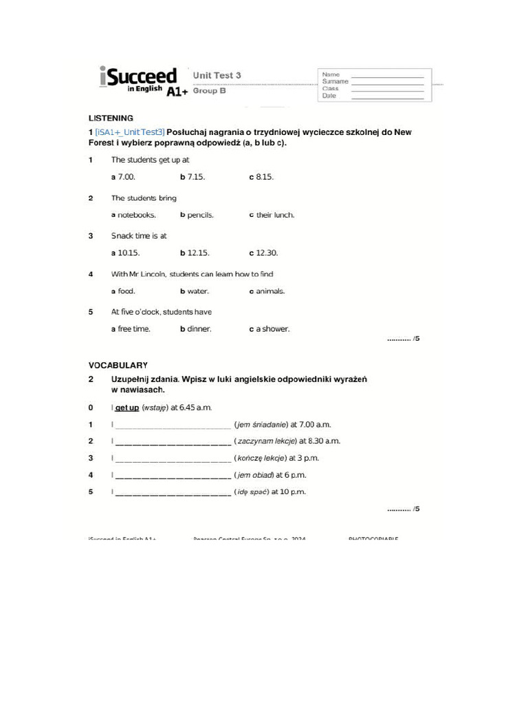 Isucceed in English a1p u3 B | PDF