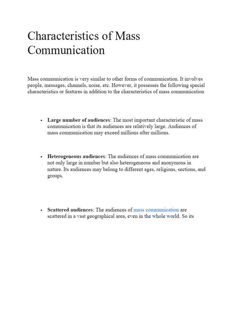 Charecterstics of mass media | PDF | Communication | Mass Media