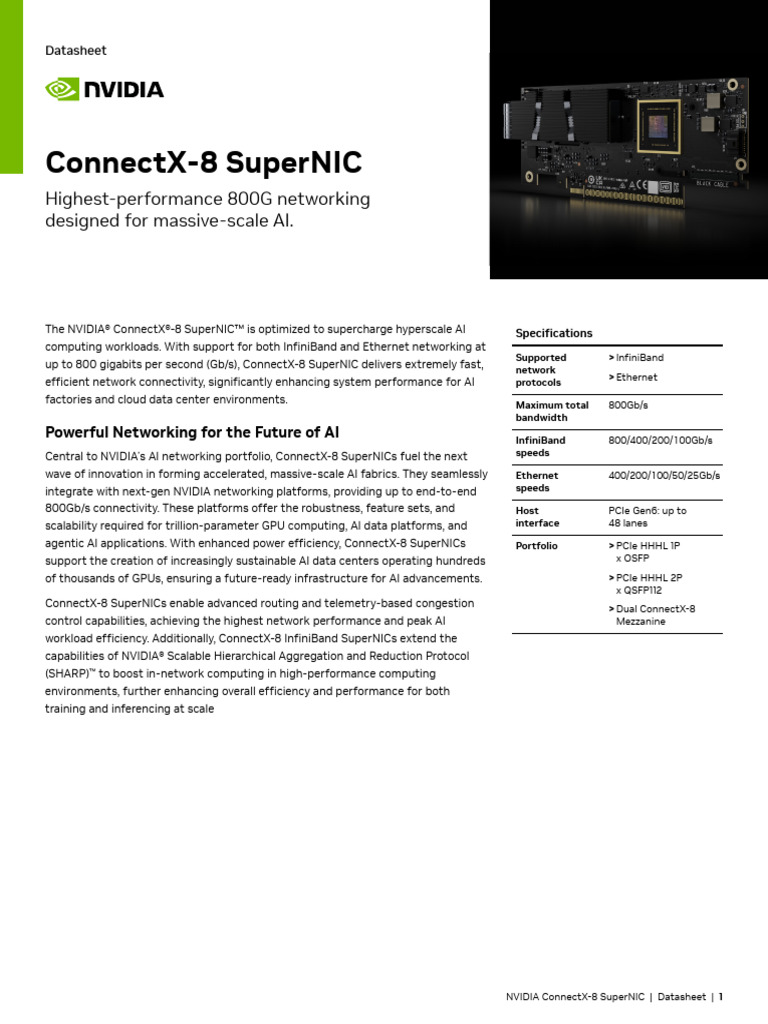 Connectx Datasheet Connectx 8 Supernic Nvidia 3679250 | PDF | Computer ...