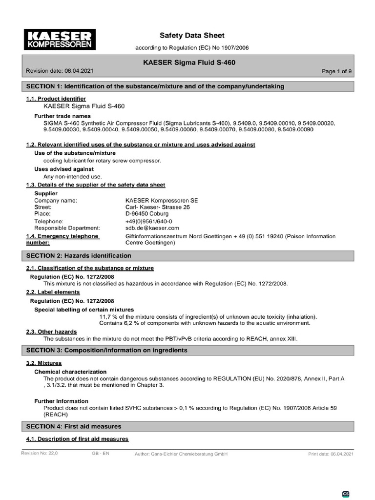 MSDS-compressor Lubricant | PDF