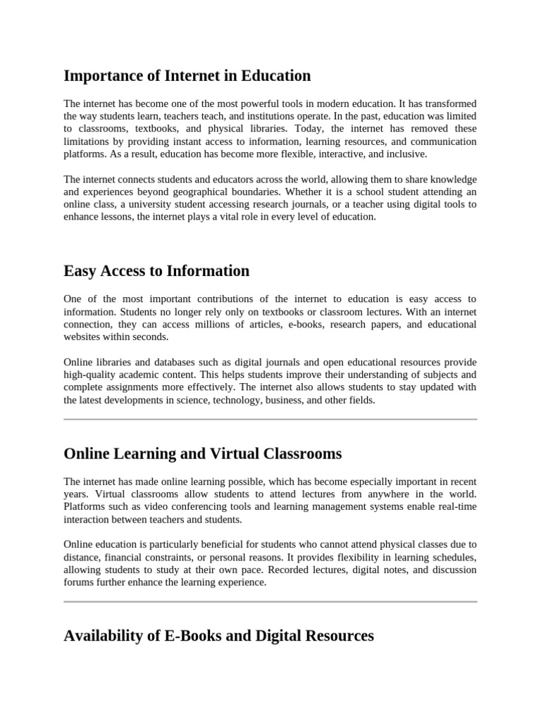 Importance of Internet in Education | PDF | Educational Technology ...