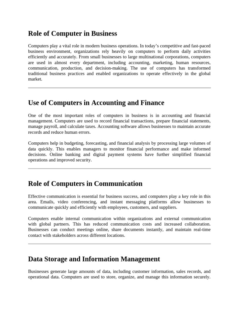 Role of Computer in Business | PDF | Business | Cloud Computing