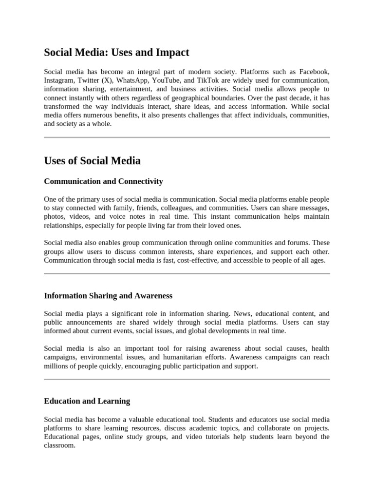 Social Media Uses and Impact | PDF | Social Media | Popular Culture ...