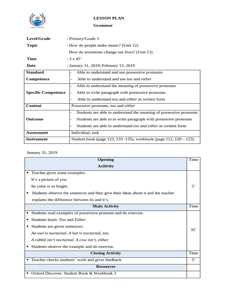 (Lessonplan) Grammar Od3 Unit 12 13 | PDF | Human Communication | Learning