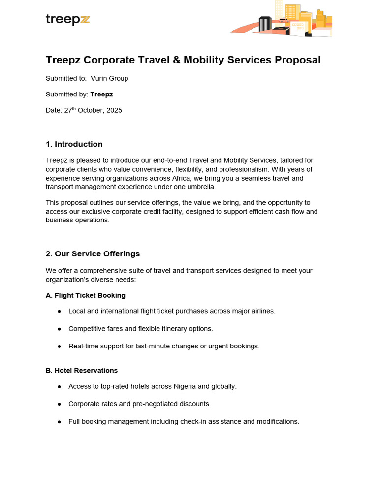 Treepz Corporate Travel & Mobility Services Proposal | PDF | Transport ...