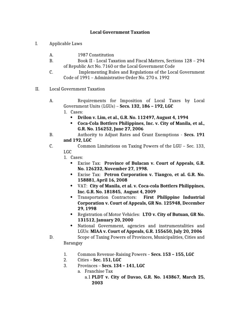 Tax II Local Tax Outline | PDF | Taxes | Government Finances