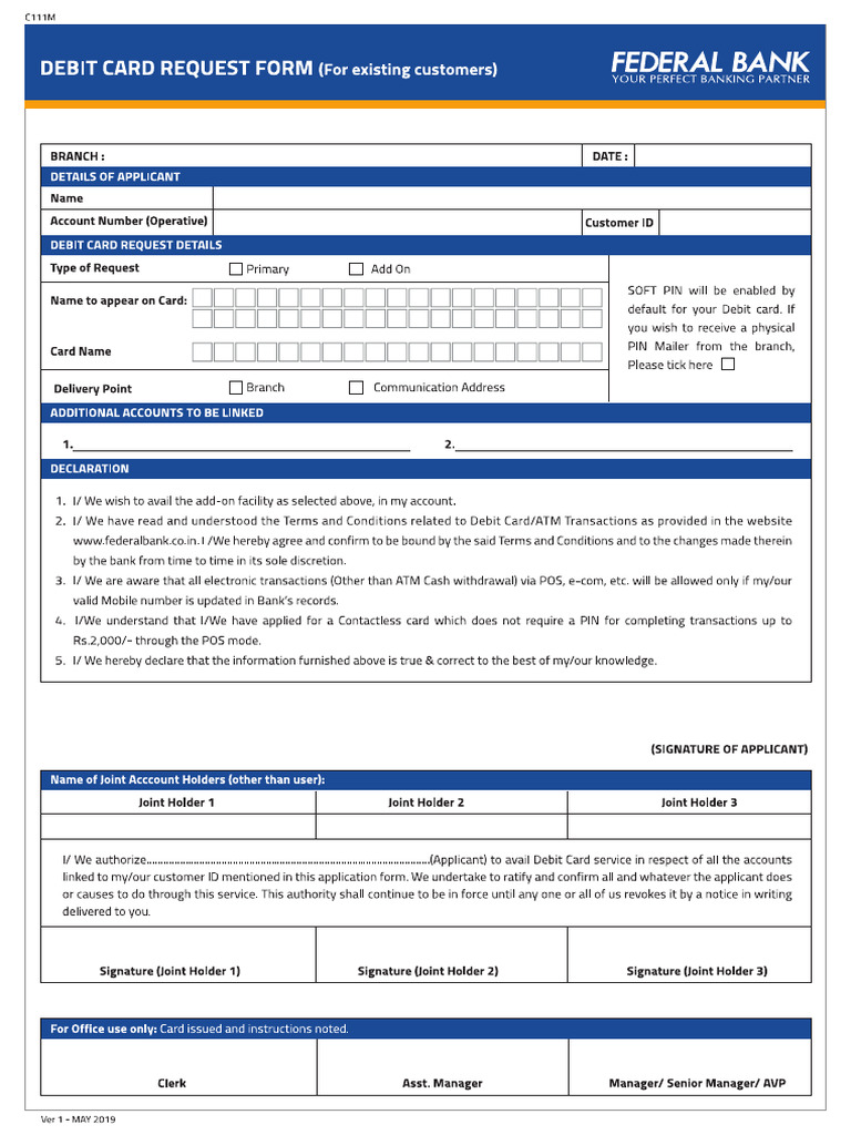 Debit Card Request Form | PDF