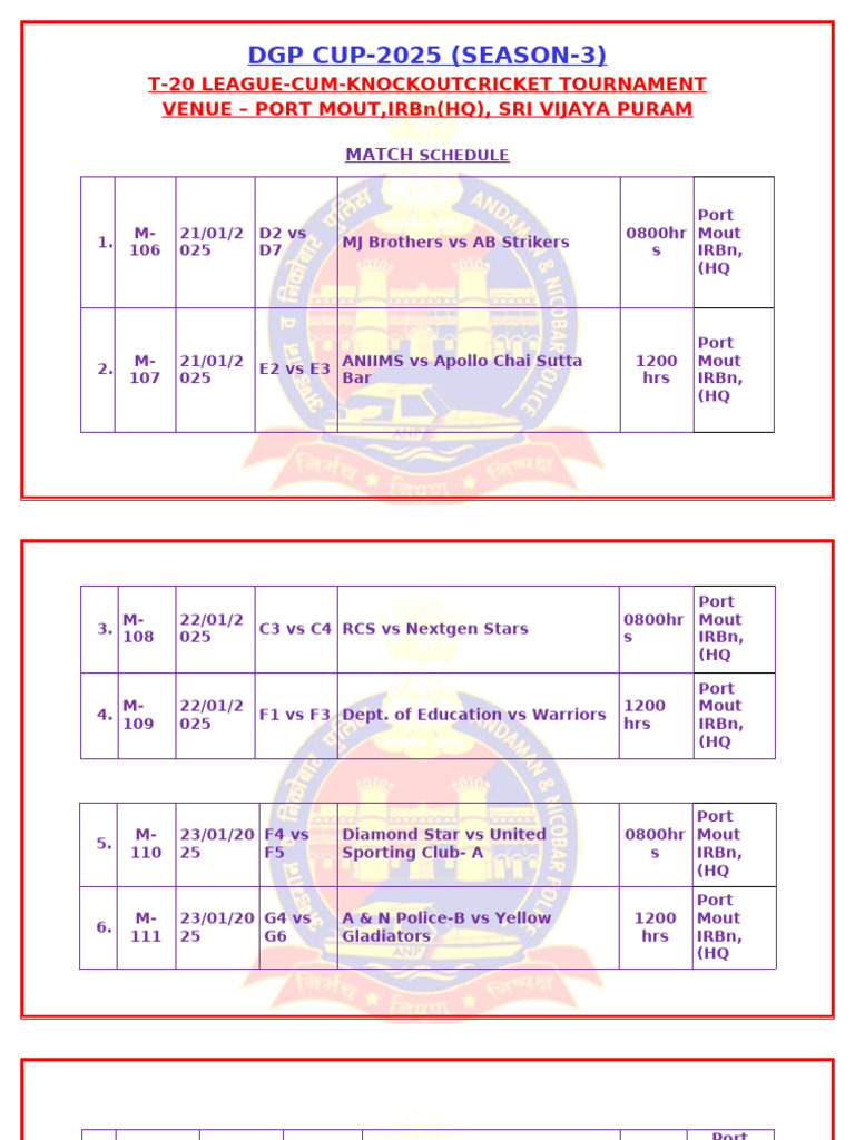 DGP Cup Match Sch. 21 Th to 25th Jan 2026 | PDF | Chess | Chess Theory