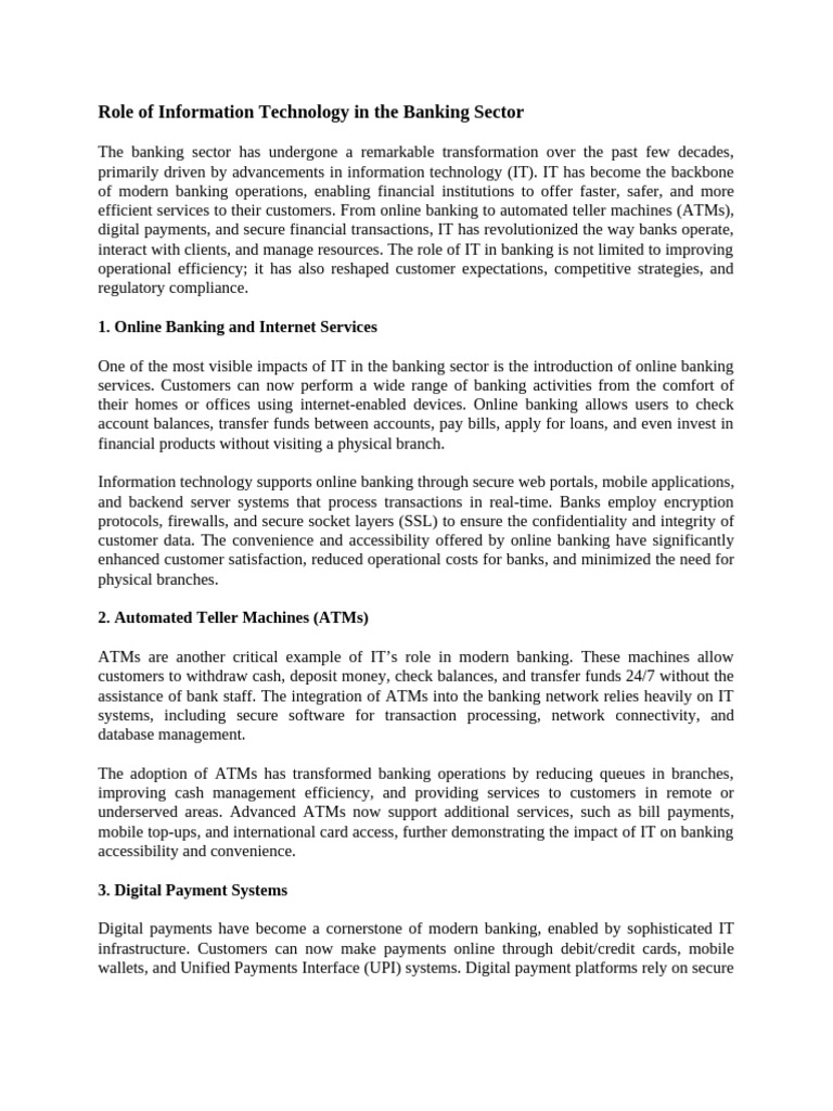 Role of Information Technology in Banking Sector | PDF | Banks | Banks ...