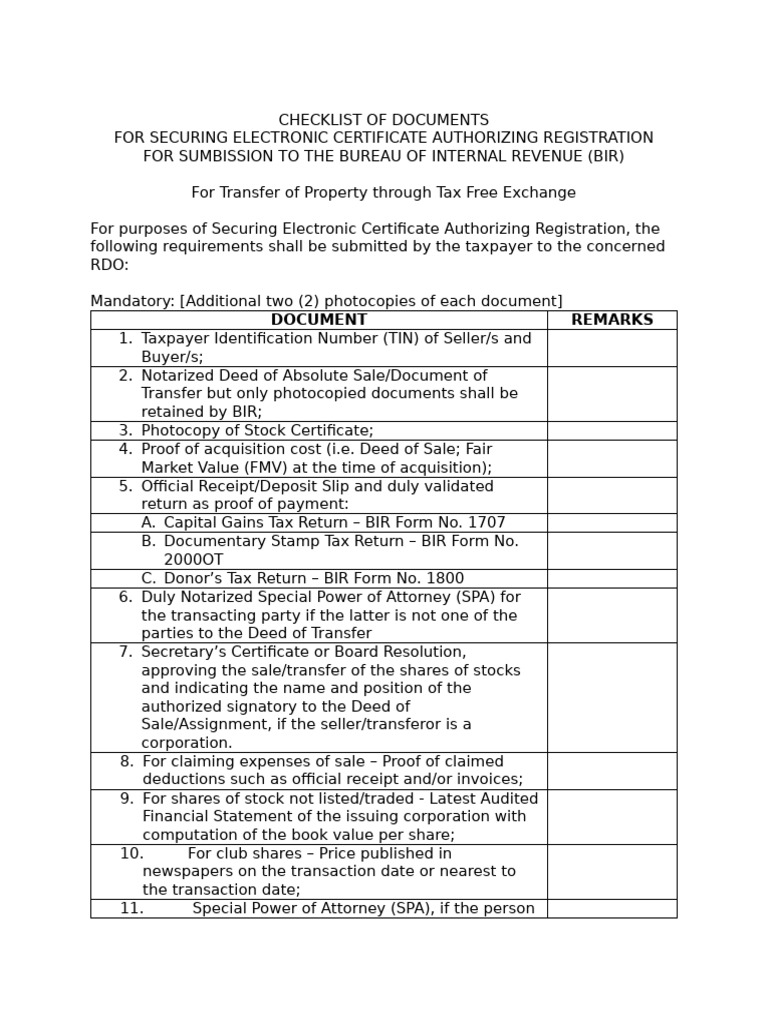 Checklist of Documents For eCAR | PDF | Receipt | Taxes