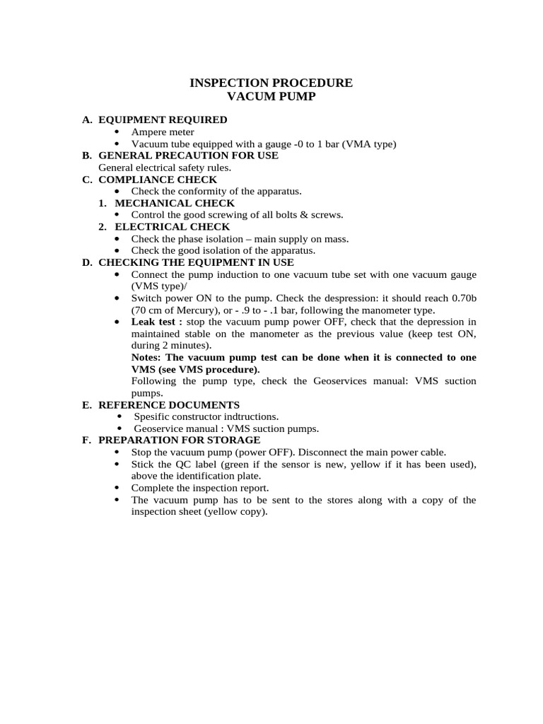 Inspection Procedure | PDF | Vacuum | Pressure Measurement