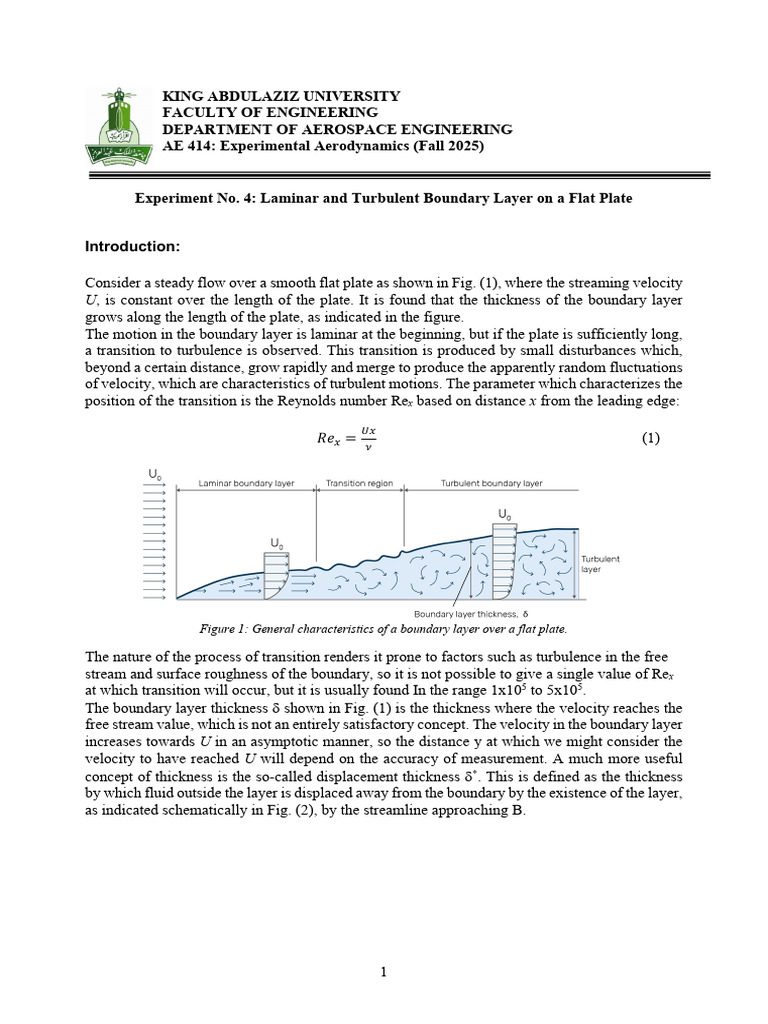 AE - 414 - Experiment (4) Laminar and Turbulent Boundary Layer On A ...
