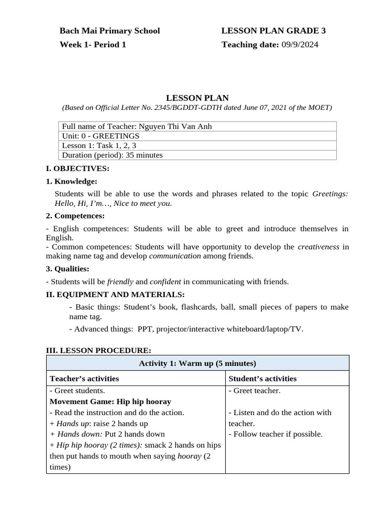 1.unit 0-Lesson 1-Greeting 1 | PDF | Cognition | Human Communication