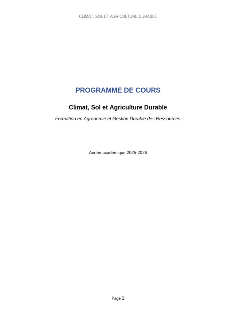 Cours Climat Sol Agriculture | PDF | Sol (pédologie) | Fertilité des sols