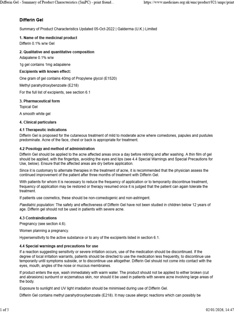 Differin Gel - Summary of Product Characteristics (SMPC) - Print ...