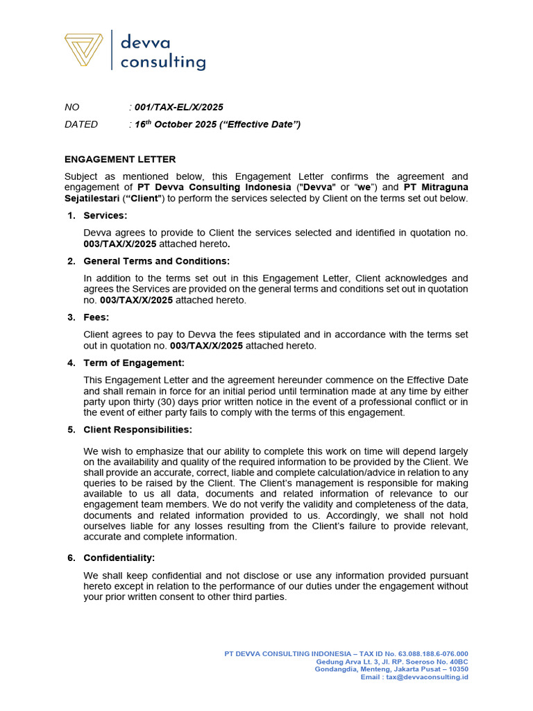 DCI - Letter of Engagement For PT MS | PDF | Taxes | Government Finances