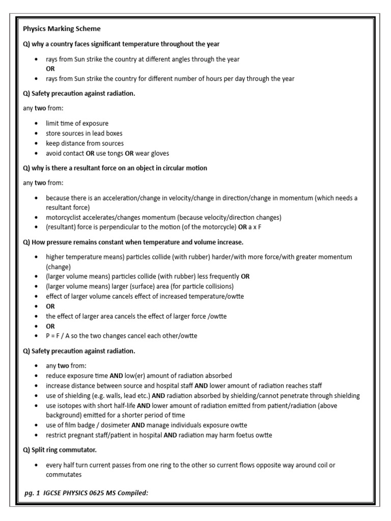 Physics Marking Scheme With Qs PDF | PDF | Radiation | Force