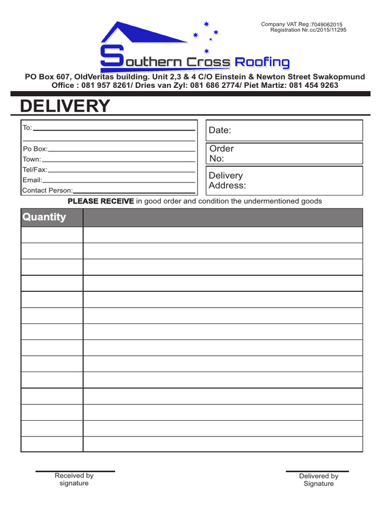 SouthernCrossRoofing (DeliveryNoteBook) | PDF