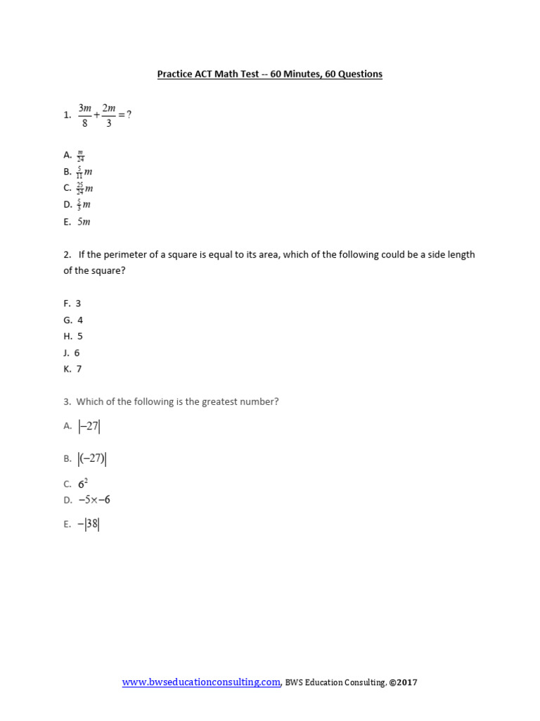 ACT Math Practice Test Option B | PDF | Earthquakes | Elementary Geometry