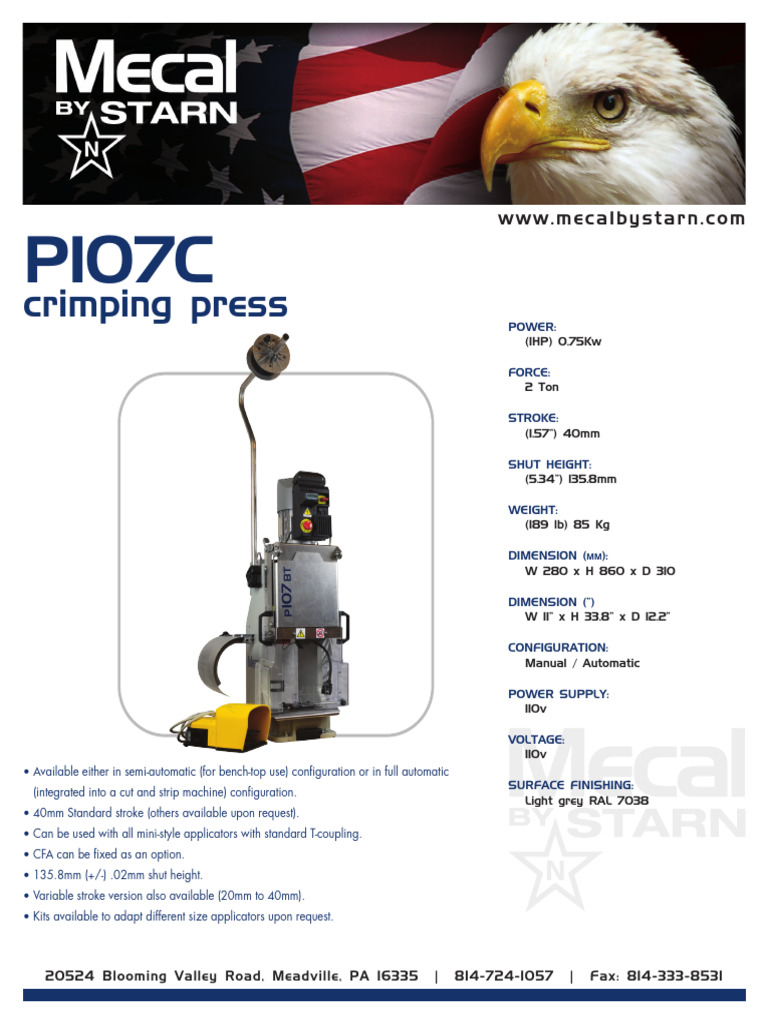 Mecal by Starn p107c Spec Sheet | PDF