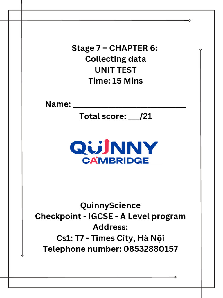 Stage 7 Maths Chapter 6 Unit Test (QP) | PDF