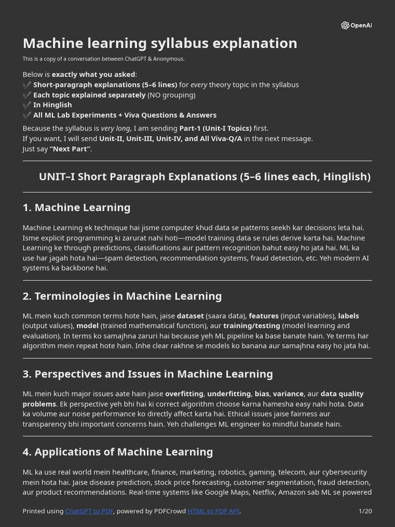 Machine Learning Syllabus Explanation | PDF | Cluster Analysis ...