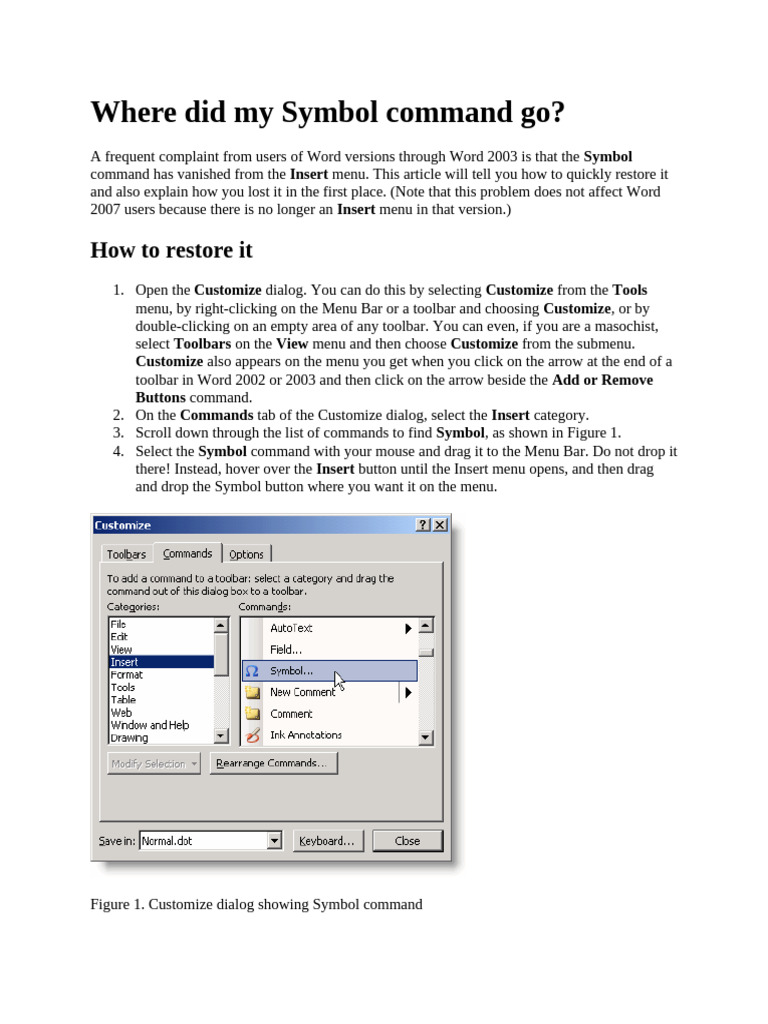 WORD - Lost Symbol Command | PDF | Menu (Computing) | Computer Keyboard