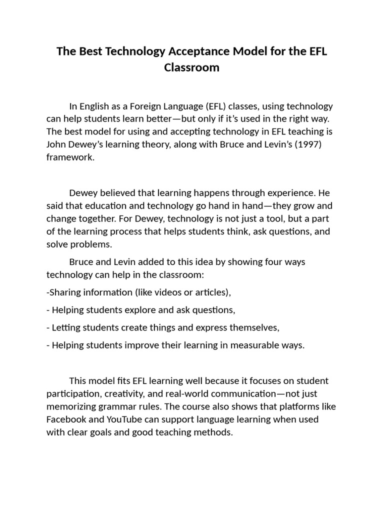 Technology Use in EFL Classroom | PDF | English As A Second Or Foreign ...