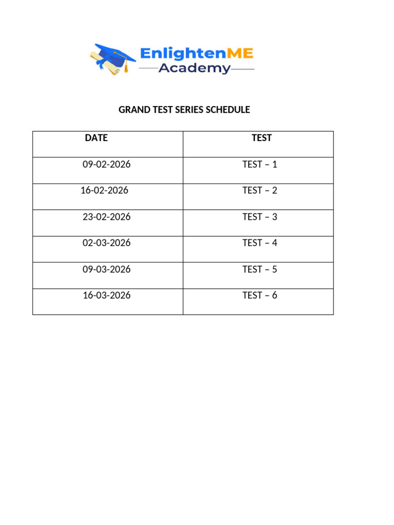 Grand Test Series Schedule - 2026 | PDF