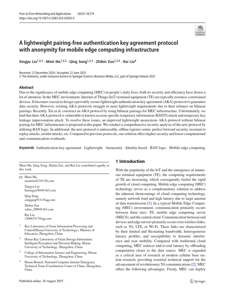 A Lightweight Pairing-Free Authentication Key Agreement Protocol With ...