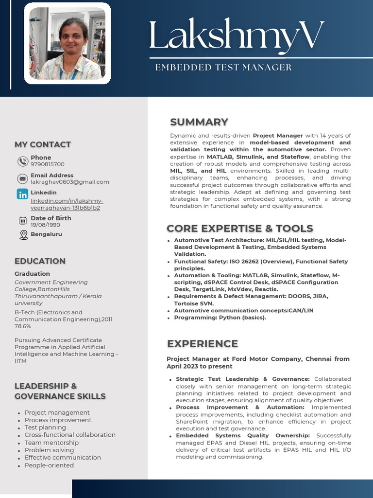 LakshmyV - Embedded Test Manager | PDF | Mentorship | Automation