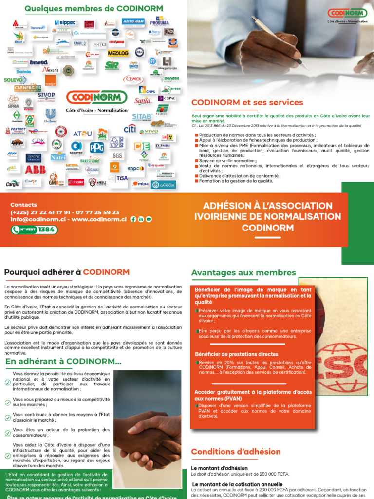 Plaquette Service Aux Membres - CODINORM | PDF | Côte d'Ivoire | Business