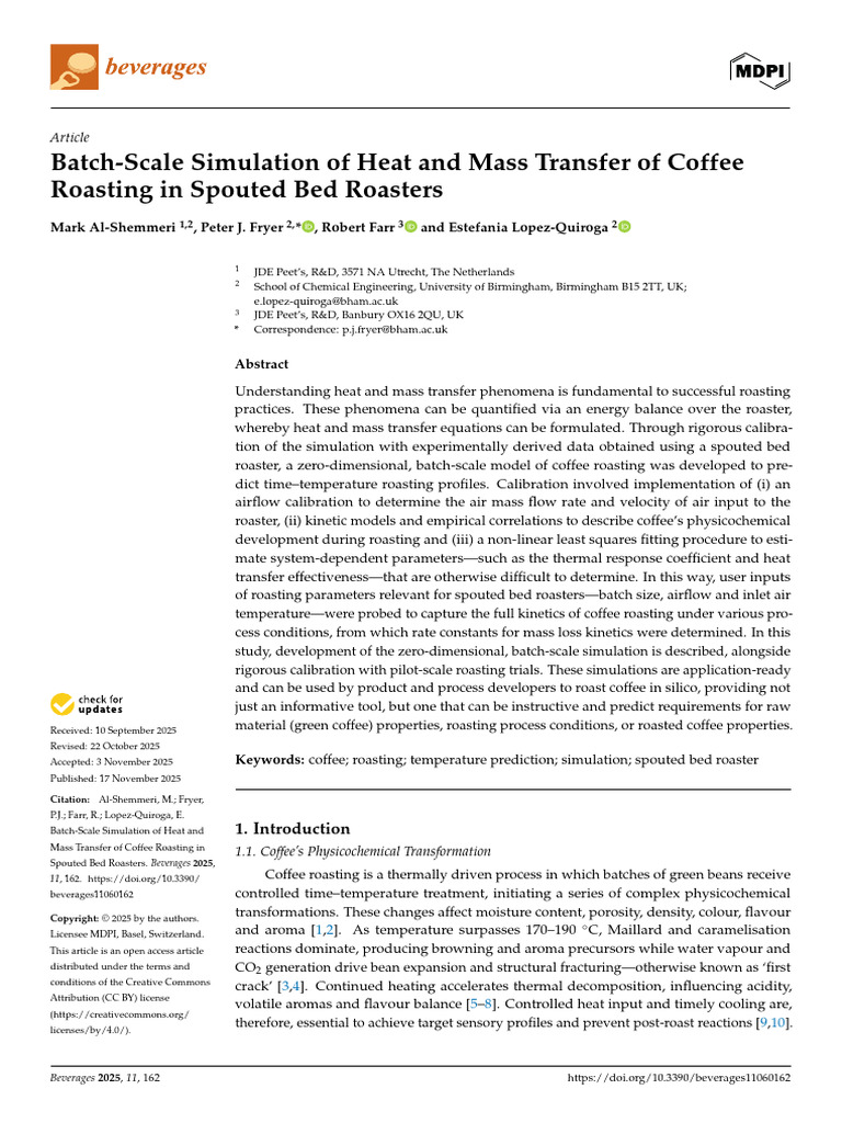 Batch-Scale Simulation of Heat and Mass Transfer of Coffee Roasting in ...