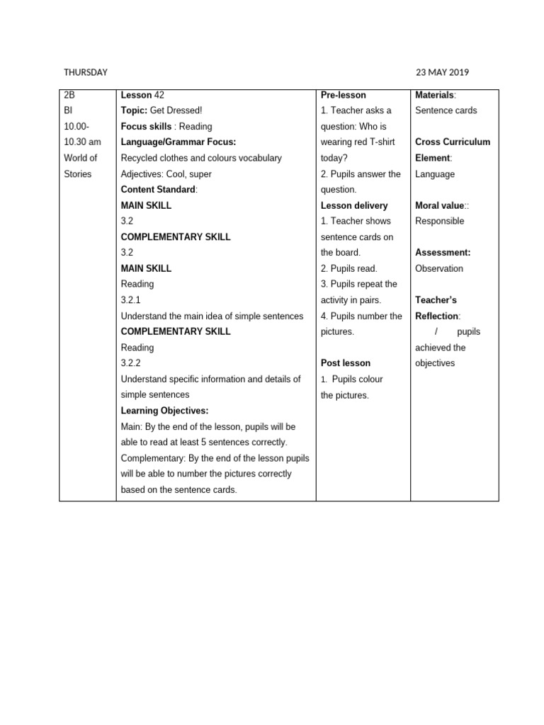 Lesson 42 1 Thur Reading and Reading | PDF | Curriculum | Teachers