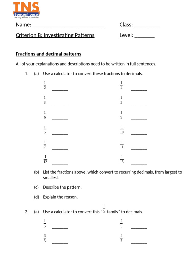 Grade 7 Term 1 Criterion B Summative | PDF | Decimal