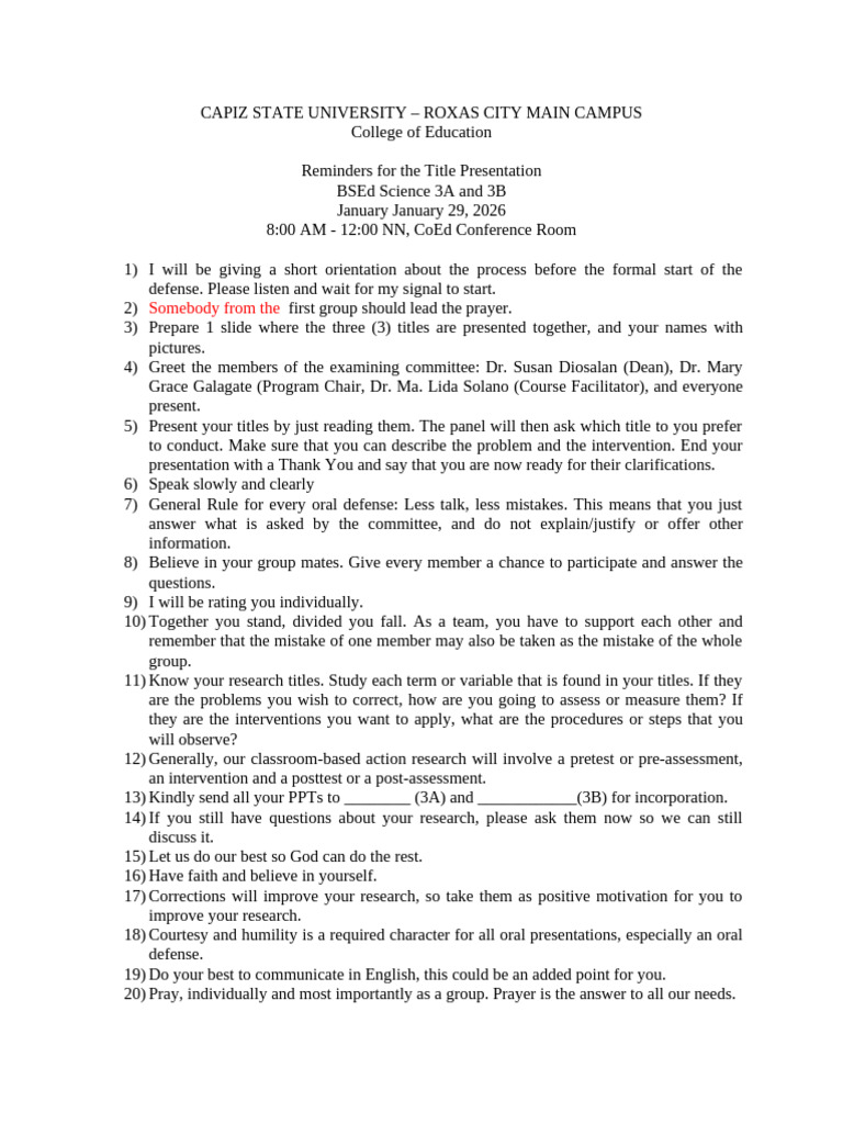 Reminders For The Title Defense 2026 | PDF