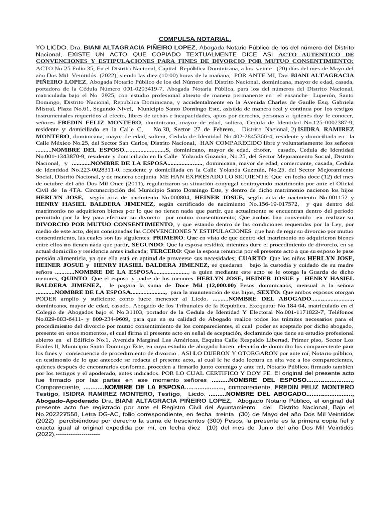 Compulsa Notarial Del Divorcio Por Mutuo Consentimiento | PDF ...