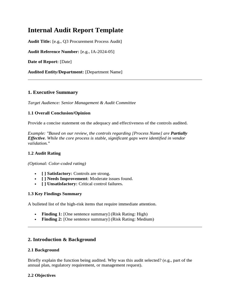 Internal Audit Report Template | PDF | Audit | Business